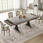 Dining Table for 6-8 with 2 Drawers, Wooden Kitchen Table with Double Pedestal & Large Tabletop,8 Ft Large Rectangular Dinner Table with Sturdy Frame