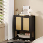 Meuble à chaussures en rotin pour entrée, étagère de rangement étroite de style ferme avec 2 portes pour vestibule, couloir, salon