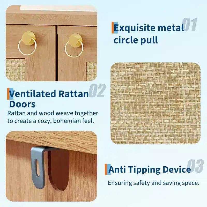 Meuble à chaussures en rotin pour entrée, étagère de rangement étroite de style ferme avec 2 portes pour vestibule, couloir, salon