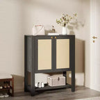 Meuble à chaussures en rotin pour entrée, étagère de rangement étroite de style ferme avec 2 portes pour vestibule, couloir, salon