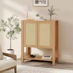 Rattan Shoe Cabinet for Entryway,Farmhouse Organizer Rack Narrow Shoe Storage Cabinet with 2 Doors for Foyer Hallway Living Room
