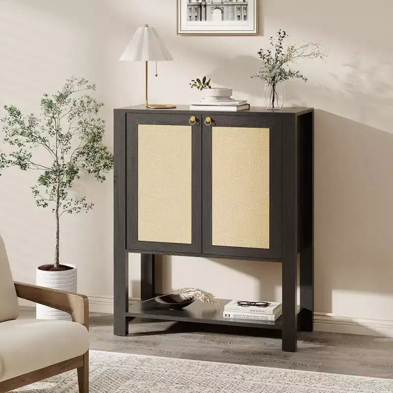 Meuble à chaussures en rotin pour entrée, étagère de rangement étroite de style ferme avec 2 portes pour vestibule, couloir, salon