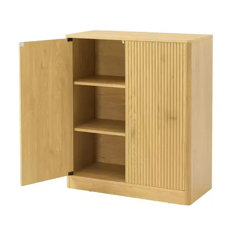 Meuble bas avec façades ondulées, design incurvé moderne, rangement double porte, pour cuisine/chambre/salon