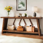 MAYEERTY 70.86 Extra Long 2-Tier Console Table, Rustic Sofa Table with Metal Frame