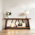 Table console à 2 niveaux extra longue de 70,86 po, table de canapé rustique avec cadre en métal