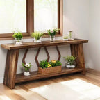 Table console à 2 niveaux extra longue de 70,86 po, table de canapé rustique avec cadre en métal