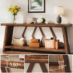 Table console à 2 niveaux extra longue de 70,86 po, table de canapé rustique avec cadre en métal