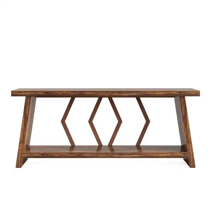 Table console à 2 niveaux extra longue de 70,86 po, table de canapé rustique avec cadre en métal