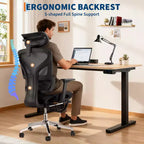 Chaise de bureau ergonomique avec repose-pieds, chaise de bureau en maille avec support lombaire réglable, appui-tête et accoudoirs, pour le bureau