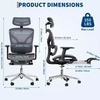 Chaise de bureau ergonomique avec repose-pieds, chaise de bureau en maille avec support lombaire réglable, appui-tête et accoudoirs, pour le bureau