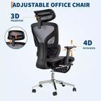 Chaise de bureau ergonomique avec repose-pieds, chaise de bureau en maille avec support lombaire réglable, appui-tête et accoudoirs, pour le bureau