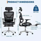 Chaise de bureau ergonomique avec repose-pieds, chaise de bureau en maille avec support lombaire réglable, appui-tête et accoudoirs, pour le bureau