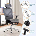 Chaise de bureau ergonomique avec repose-pieds, chaise de bureau en maille avec support lombaire réglable, appui-tête et accoudoirs, pour le bureau