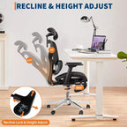Chaise de bureau ergonomique avec repose-pieds, chaise de bureau en maille avec support lombaire réglable, appui-tête et accoudoirs, pour le bureau