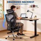 Chaise de bureau ergonomique avec repose-pieds, chaise de bureau en maille avec support lombaire réglable, appui-tête et accoudoirs, pour le bureau