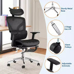 Chaise de bureau ergonomique avec repose-pieds, chaise de bureau en maille avec support lombaire réglable, appui-tête et accoudoirs, pour le bureau