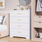 Commodes à 4 tiroirs en bois pour chambre à coucher, commode en bois avec poignées dorées, table de chevet moderne, meuble de rangement en bois.