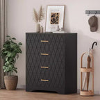 Commodes à 4 tiroirs en bois pour chambre à coucher, commode en bois avec poignées dorées, table de chevet moderne, meuble de rangement en bois.
