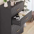 Commodes à 4 tiroirs en bois pour chambre à coucher, commode en bois avec poignées dorées, table de chevet moderne, meuble de rangement en bois.