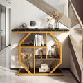 Table console 40" avec étagères de rangement, cadre géométrique en métal pour entrée de couloir