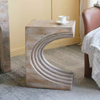 GDFStudio Taehyung Modern Lightweight Concrete Sculptural Arched Side Table with Faux Travertine Finish