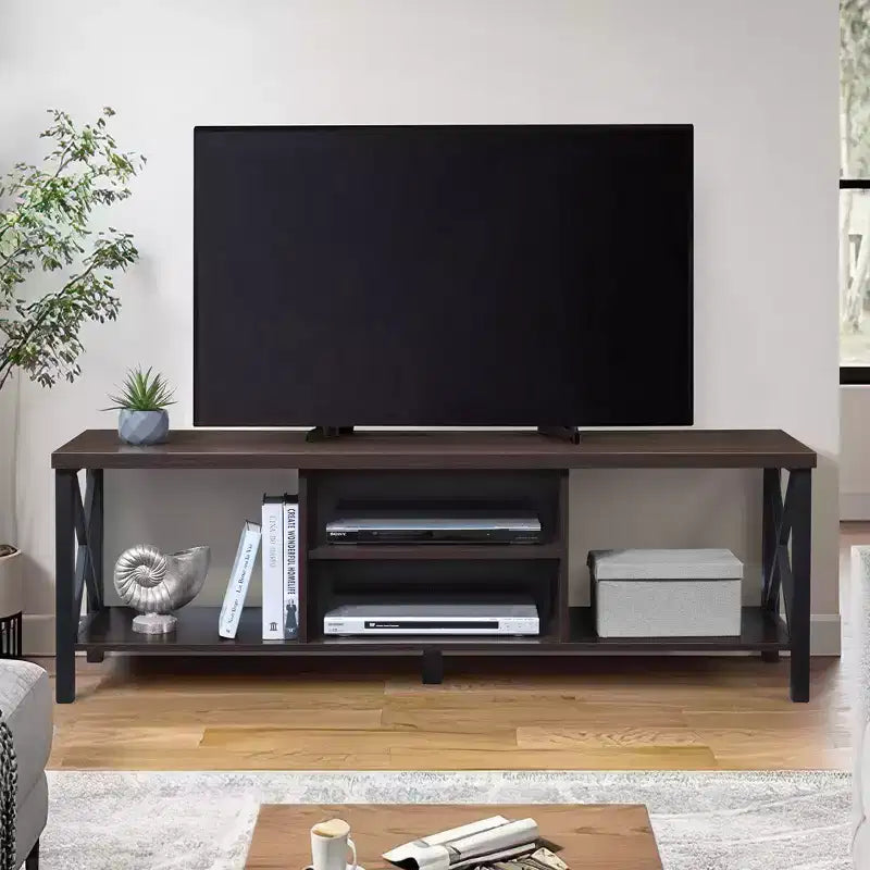 Meuble TV en bois de 58,27" avec 4 étagères de rangement, convient aux TV jusqu'à 65"