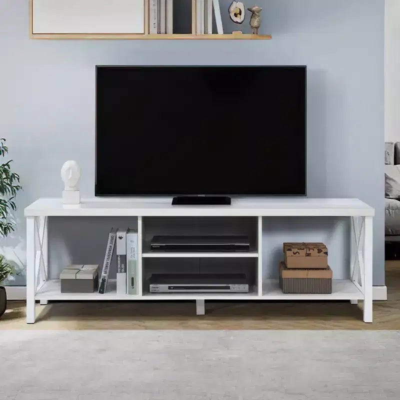 Meuble TV en bois de 58,27" avec 4 étagères de rangement, convient aux TV jusqu'à 65"