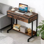 NAYSAYE Mobile Office Desk End Table Height Adjustable Rolling Writing Table with Drawer Shelf for Home Office, Black and Brown, 31.52*17.73*42.16