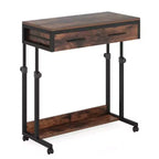 Table d'appoint de bureau mobile, table d'écriture roulante réglable en hauteur avec étagère et tiroir, noire et marron