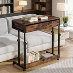 Table d'appoint de bureau mobile, table d'écriture roulante réglable en hauteur avec étagère et tiroir, noire et marron