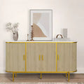 Buffet de rangement de 150 cm avec portes cannelées, pieds en métal, plateau aspect marbre, style Mid-Century Moderne, pour salle à manger
