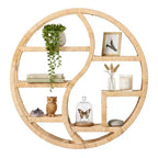 Vintiquewise Round Bamboo Wall Shelf with 3-Tier Wooden Display, Boho Circle Hanging Shelf for Living Room, Bedroom & Home Decor