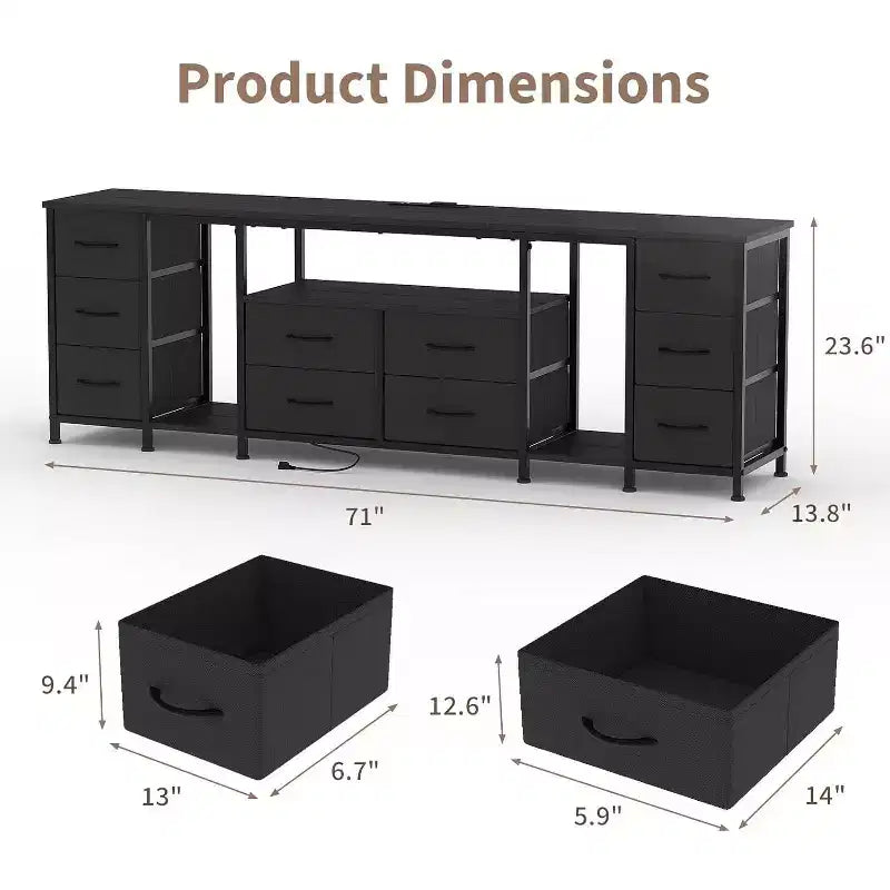 Commode à 10 tiroirs, Meuble TV avec tiroirs en tissu pour téléviseurs de 75, 70, 65 pouces, Console TV avec étagères de rangement ouvertes pour salon, chambre à coucher,