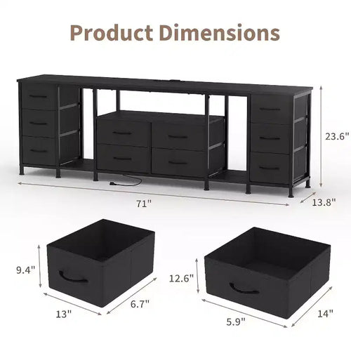 10 Drawer Dresser,TV Stand with Fabric Drawers for 75 70 65 Inch TV, TV Console Table with Open Storage Shelves for Living Room, Bedroom,