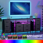 Commode à 10 tiroirs, Meuble TV avec tiroirs en tissu pour téléviseurs de 75, 70, 65 pouces, Console TV avec étagères de rangement ouvertes pour salon, chambre à coucher,