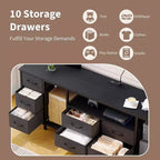 Commode à 10 tiroirs, Meuble TV avec tiroirs en tissu pour téléviseurs de 75, 70, 65 pouces, Console TV avec étagères de rangement ouvertes pour salon, chambre à coucher,
