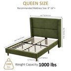 Cadre de lit plateforme capitonné Queen avec tête de lit à oreilles haute de 51,2 po, lin beige