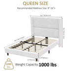 Cadre de lit plateforme capitonné Queen avec tête de lit à oreilles haute de 51,2 po, lin beige