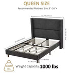 Cadre de lit plateforme capitonné Queen avec tête de lit à oreilles haute de 51,2 po, lin beige