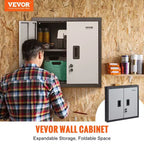 Armoire murale pliable en métal de 26 po, noire, étagère réglable, porte magnétique, charge de 240 lb