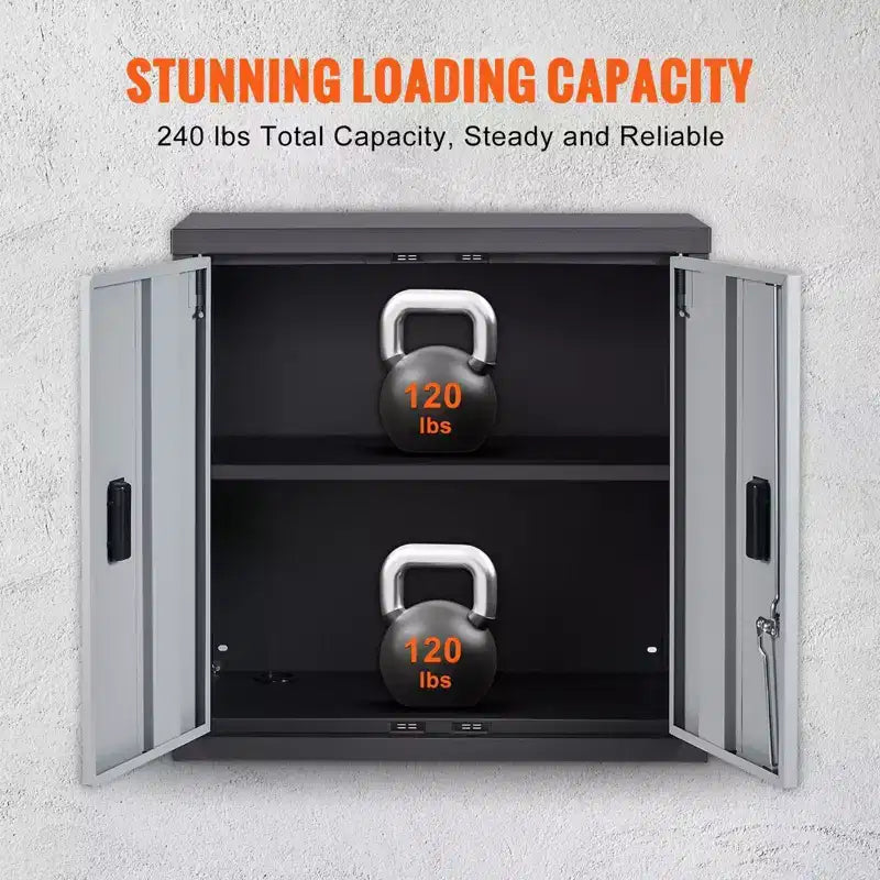 Armoire murale pliable en métal de 26 po, noire, étagère réglable, porte magnétique, charge de 240 lb