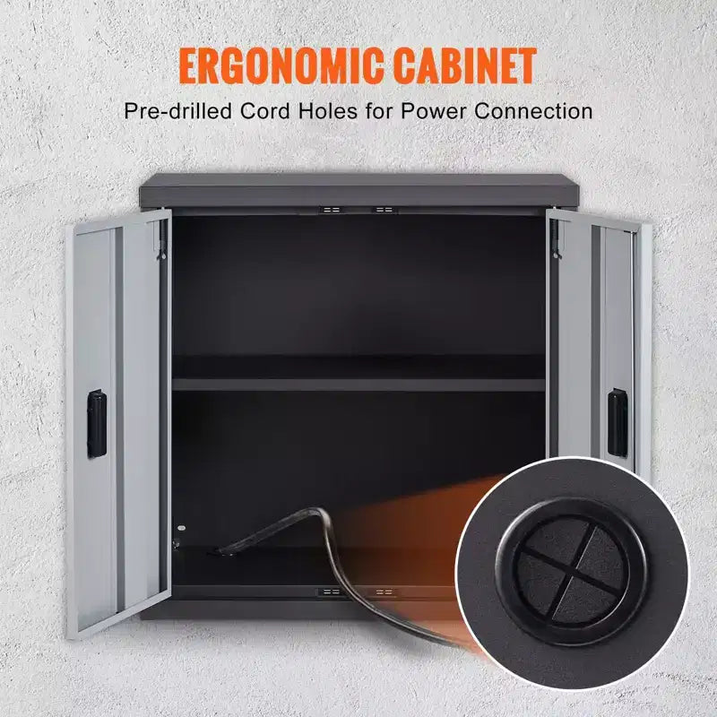 Armoire murale pliable en métal de 26 po, noire, étagère réglable, porte magnétique, charge de 240 lb