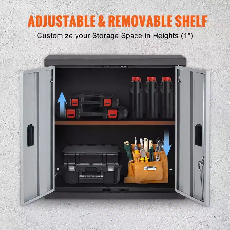 Armoire murale pliable en métal de 26 po, noire, étagère réglable, porte magnétique, charge de 240 lb