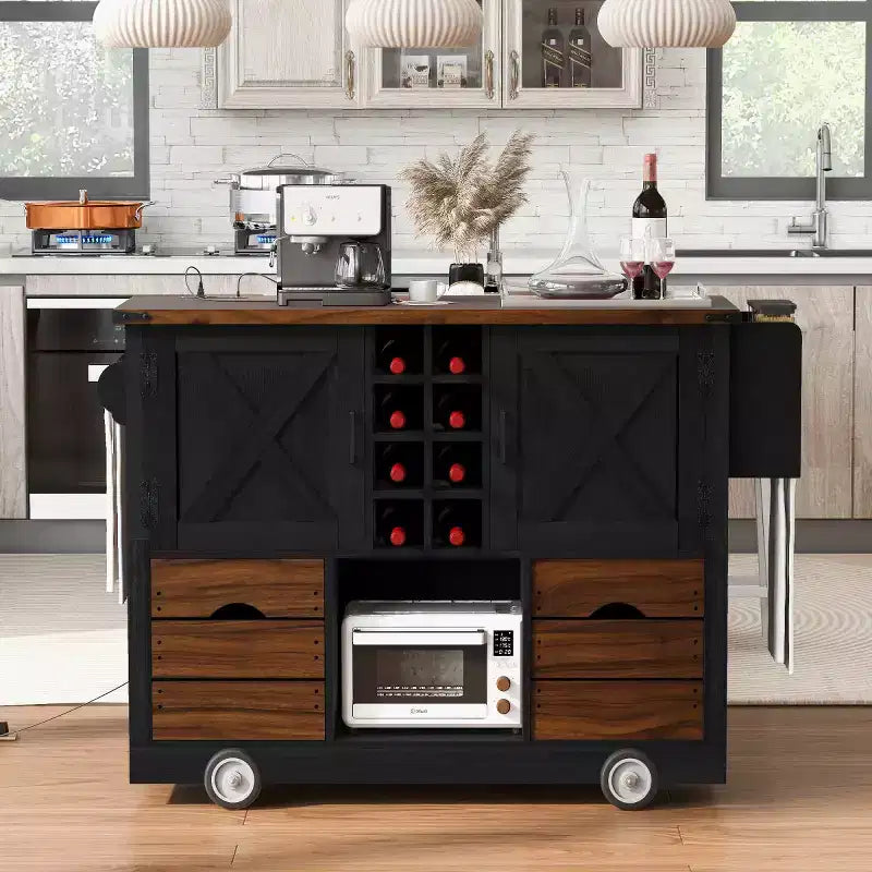 Chariot de cuisine roulant de style campagnard de 54 po avec abattant