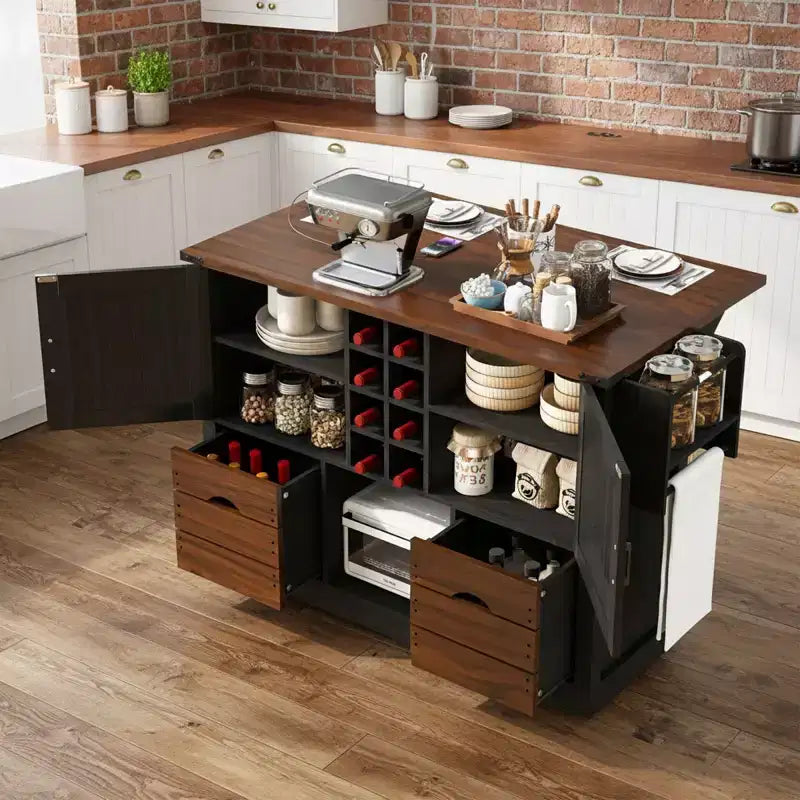 Chariot de cuisine roulant de style campagnard de 54 po avec abattant