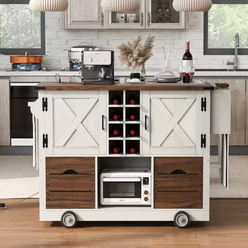 Chariot de cuisine roulant de style campagnard de 54 po avec abattant