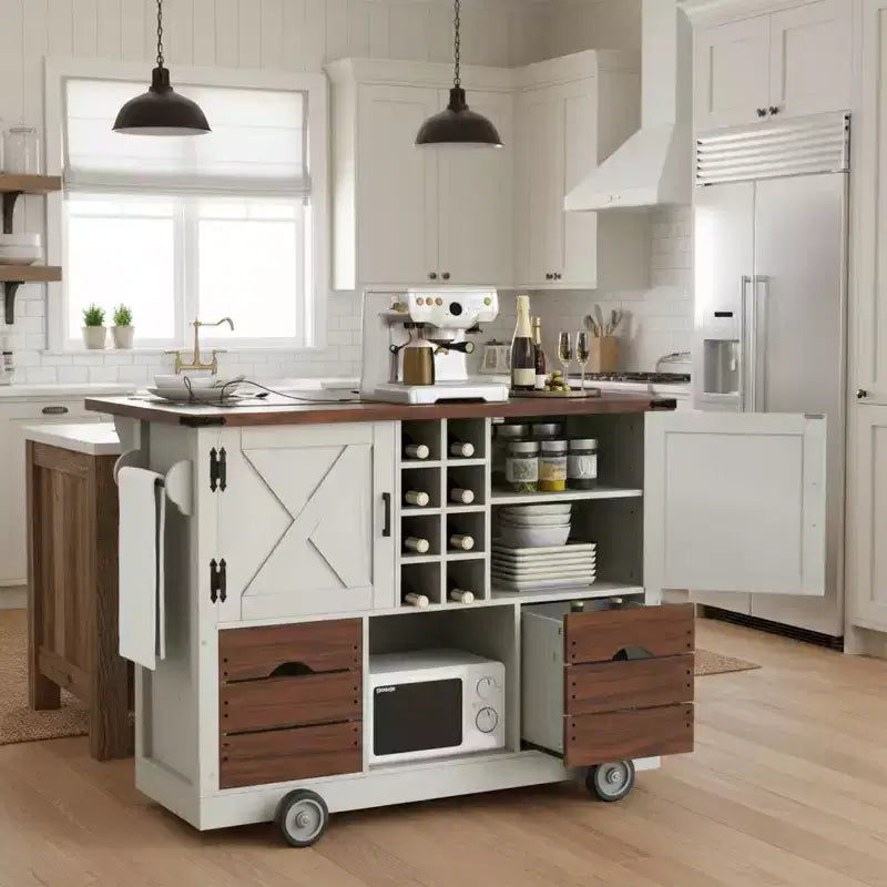 Chariot de cuisine roulant de style campagnard de 54 po avec abattant
