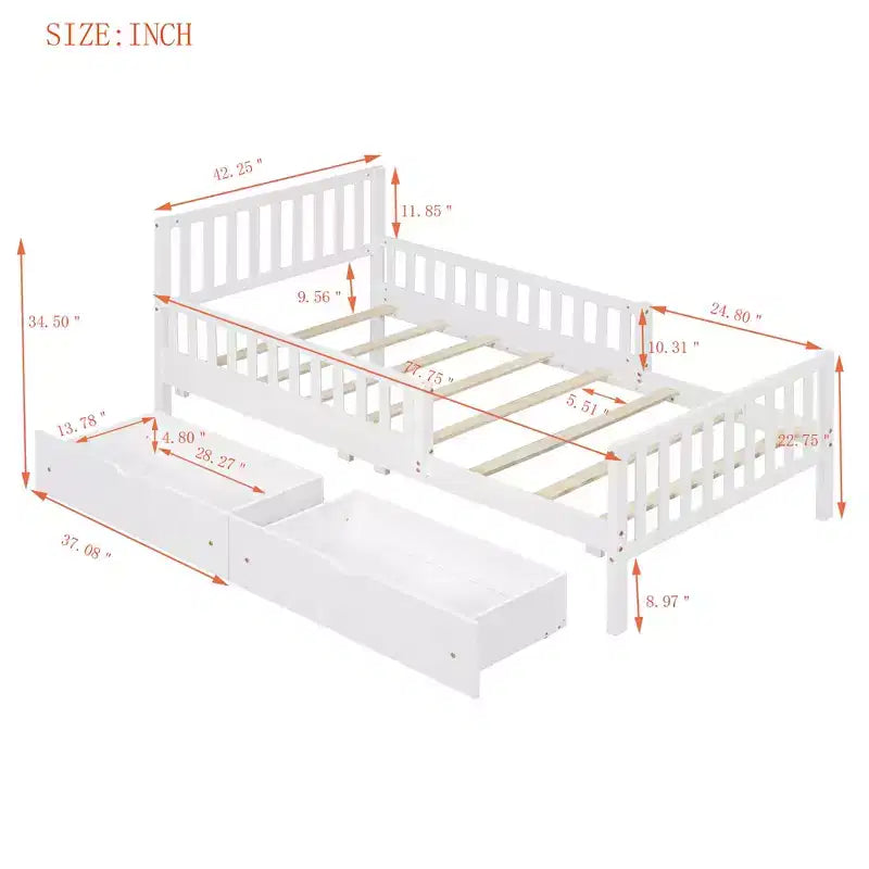Lit plateforme en bois double avec tête et pied de lit