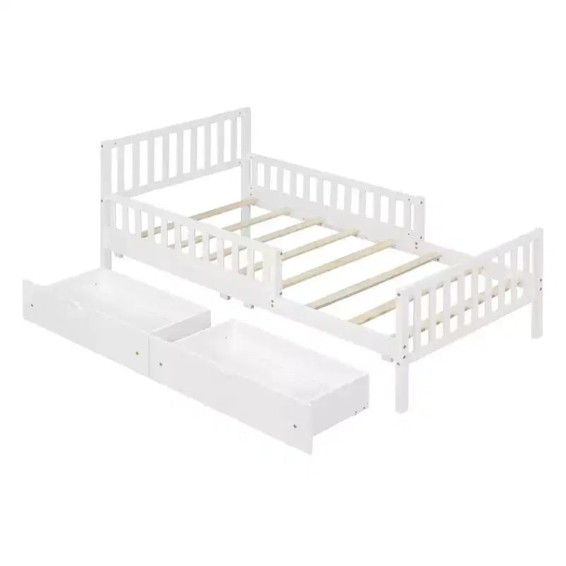 Lit plateforme en bois double avec tête et pied de lit