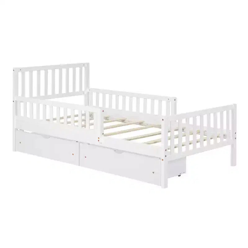 Lit plateforme en bois double avec tête et pied de lit